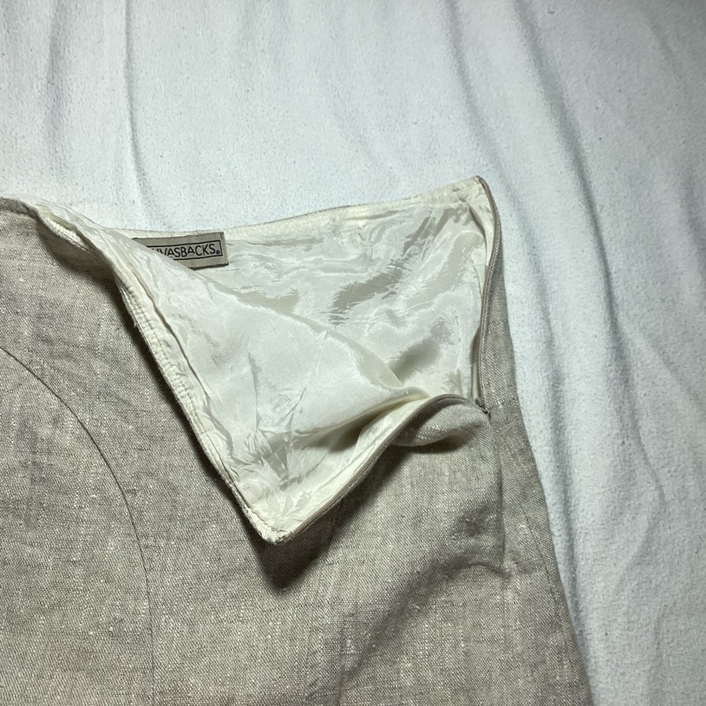 Canvasbacks Vintage 100% Linen Paneled Midi Skirt Beige Oatmeal Made in USA 10 - Picture 4 of 10